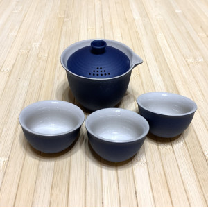 Дорожный чайный набор на 3 персоны синий в чехле. Photo 2